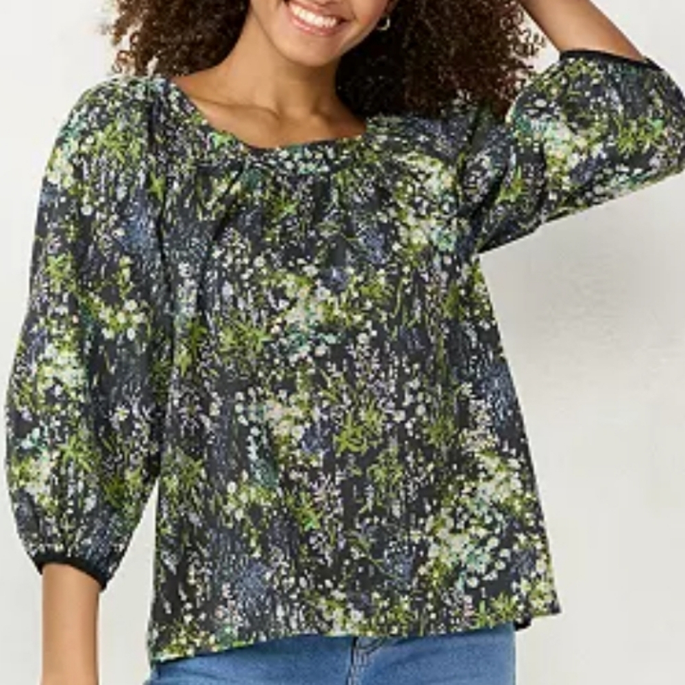 LC Lauren Conrad Floral Squareneck Peasant Top